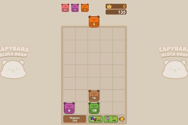 Capybara Block Drop 🕹️ 💡 | Free Puzzle Logic Browser Game - Image 2